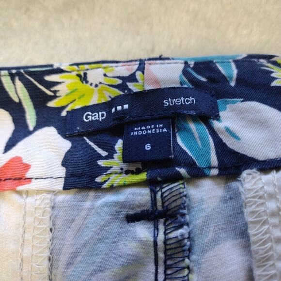 Gap Chino Shorts Floral Womens Size 6 Casual Blue Stretch Pockets - Picture 5 of 11